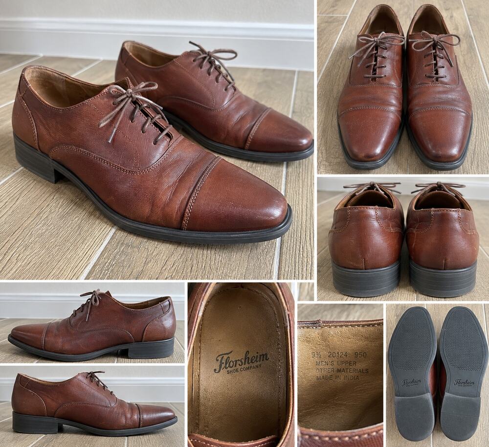 Florsheim Men’s Brown Leather Cap Toe Oxford Dress Shoes 9.5 M